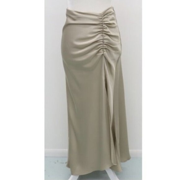 Jason Wu Dresses & Skirts - Jason Wu Satin Ruched Midi Skirt – Champagne Tan, Side Slit, Size M NWT